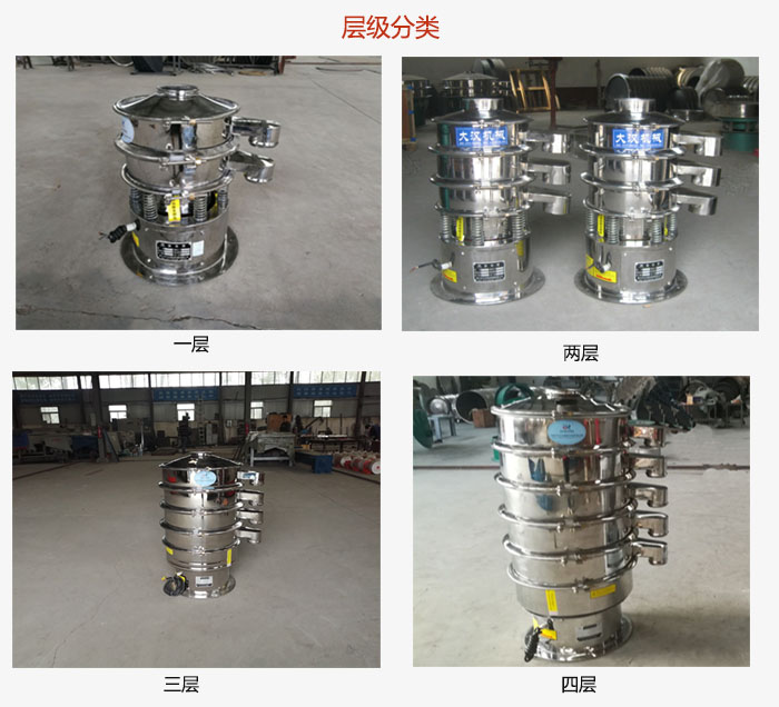 小型不銹鋼振動篩層級展示：一層，兩層，三層，四層等。