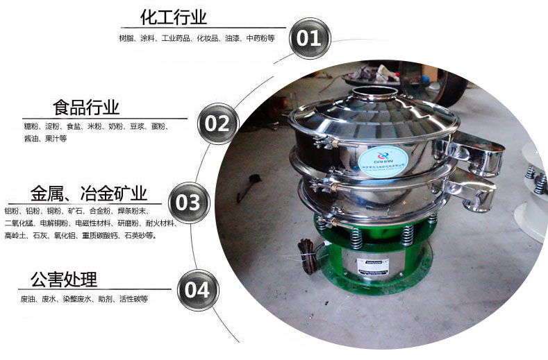 面粉振動篩粉機適用于化工，食品，金屬、冶金，公害處理等行業(yè)