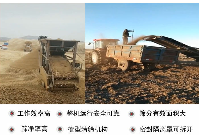 振動(dòng)篩沙機(jī)特點(diǎn)及優(yōu)勢：工作效率高，整機(jī)運(yùn)行安全可靠，篩分有效面積大，篩凈率高，梳型清篩機(jī)構(gòu)，密封隔離罩可拆開。