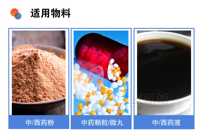 醫(yī)藥振動(dòng)篩適用物料：中/西藥粉，中藥顆粒/微丸，中/西藥液。