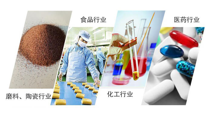 圓形旋振篩適用行業(yè)：磨料，陶瓷行業(yè)，食品行業(yè)，化工行業(yè)，醫(yī)藥行業(yè)。