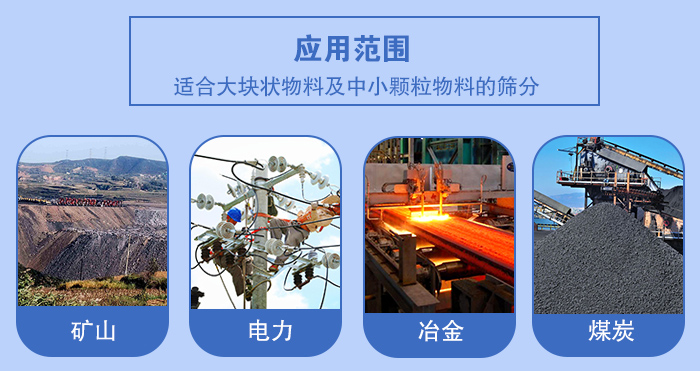 礦業(yè)振動(dòng)篩應(yīng)用行業(yè)：適合大塊狀物料及中小顆粒物料的篩分：礦山，電力，冶金，煤炭等。