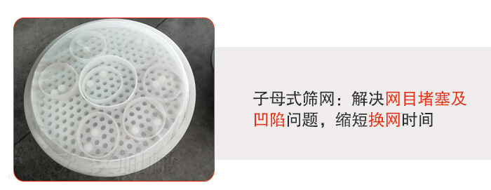 塑料防腐蝕振動(dòng)篩采用子母扣式網(wǎng)架可安裝彈跳球進(jìn)行清網(wǎng)，解決篩網(wǎng)堵塞問題。